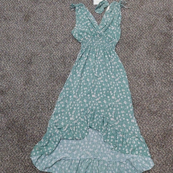 NWT Seven Islands Womens High Low Green Floral Dress With Hair Tie Plus Size 1X - Picture 10 of 12